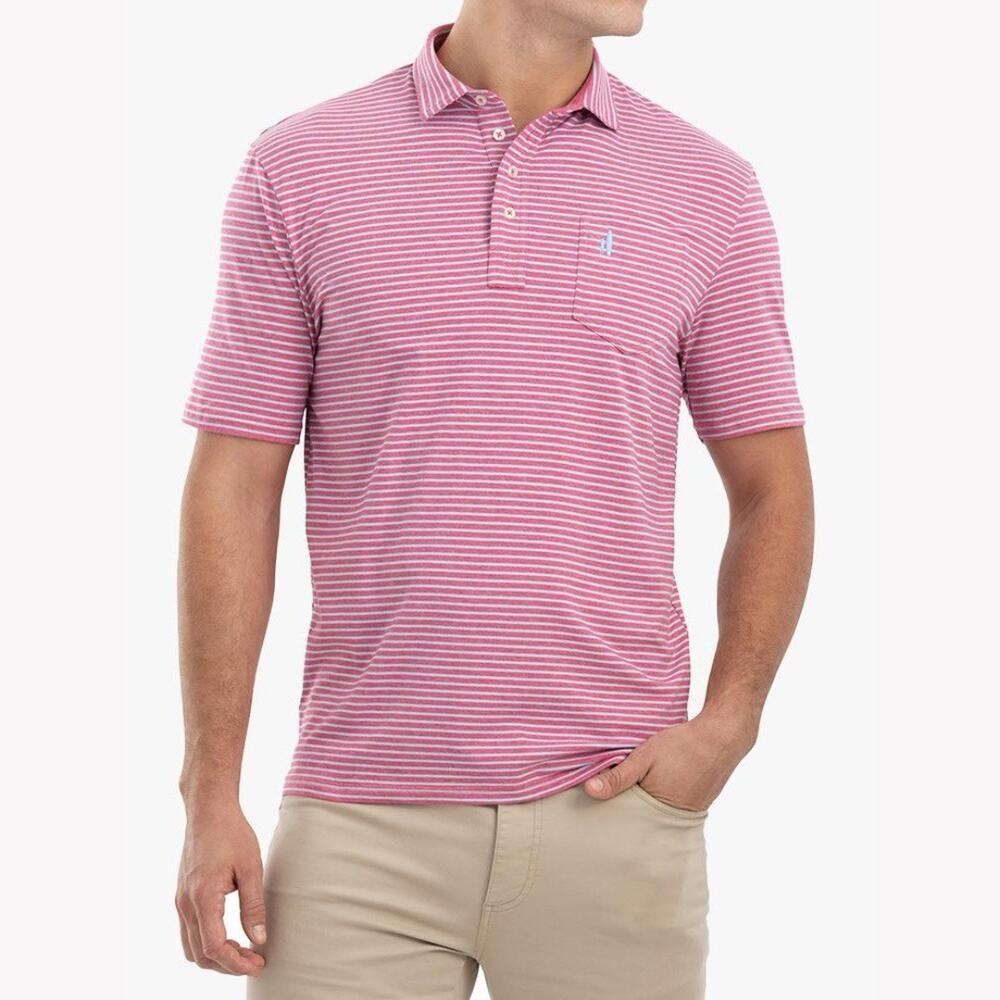 Johnnie-O Hangin Out Polo XL Rio Red Stripe Pocket Golf Shirt Mens